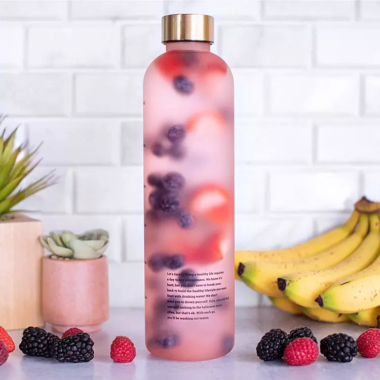 New Motivational Pink & White Water Bottle With Time Marker Reminder BPA Free Frosted Tritan