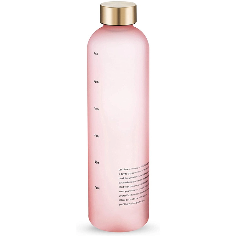New Motivational Pink & White Water Bottle With Time Marker Reminder BPA Free Frosted Tritan