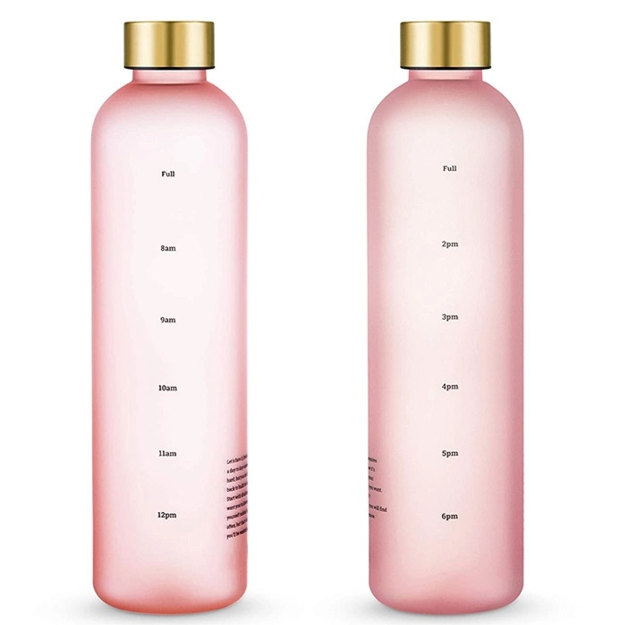 New Motivational Pink & White Water Bottle With Time Marker Reminder BPA Free Frosted Tritan