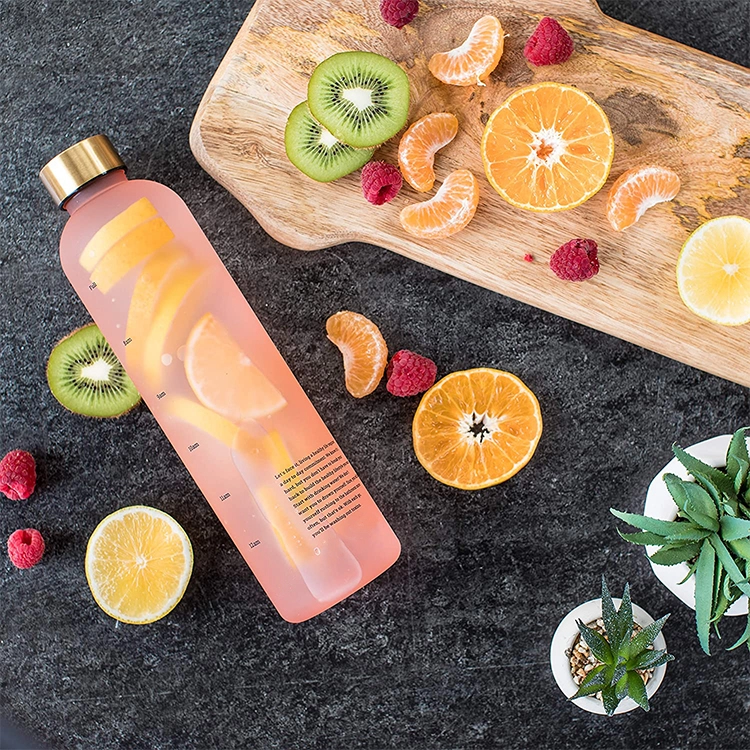 New Motivational Pink & White Water Bottle With Time Marker Reminder BPA Free Frosted Tritan