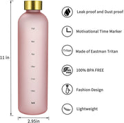 New Motivational Pink & White Water Bottle With Time Marker Reminder BPA Free Frosted Tritan