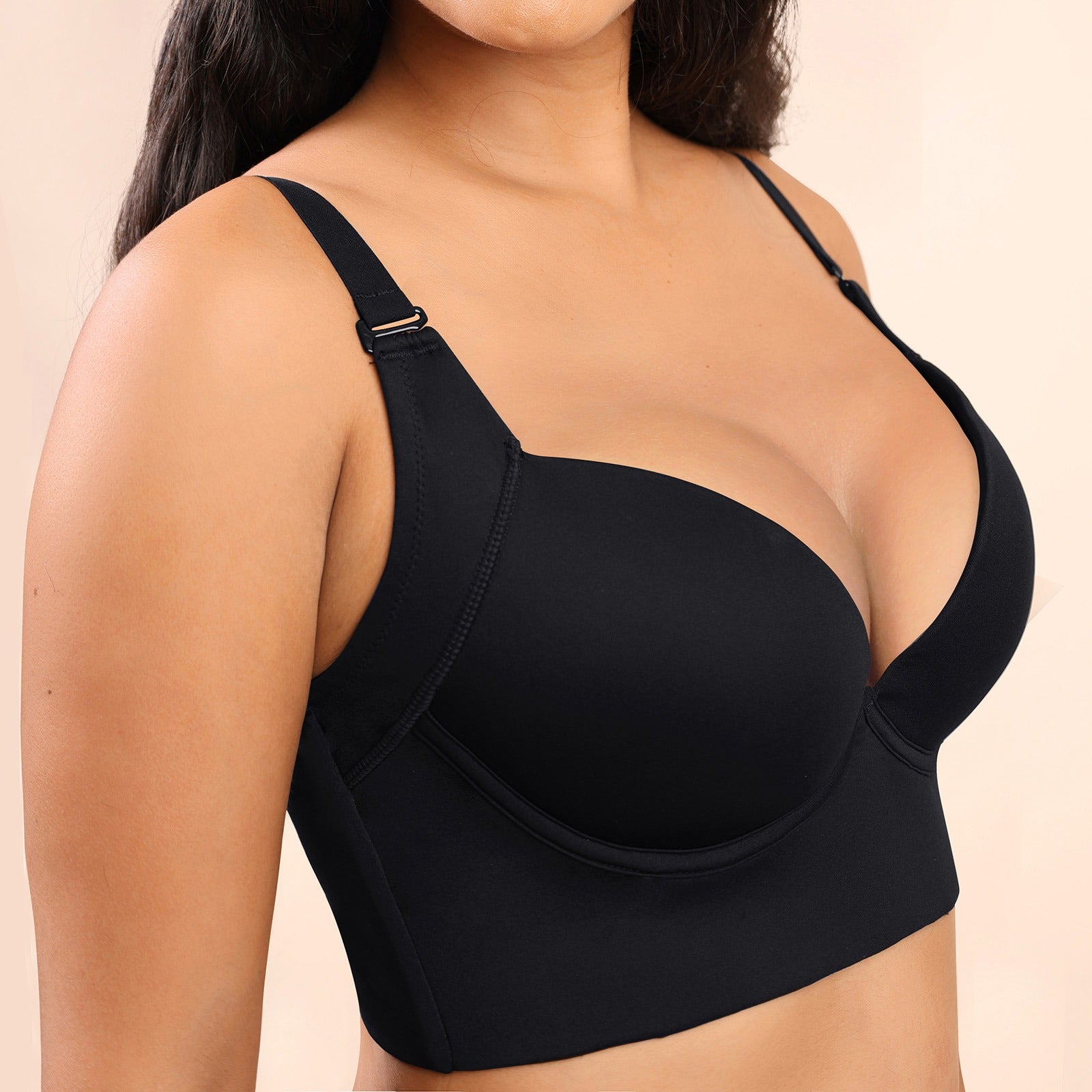  Women's Deep Cup Bra Hides Back Fat,Shapewear Incorporated Push  Up Sports Bra,Full Back Coverage Push Up Sports Bra (Black,34D) : Clothing,  Shoes & Jewelry